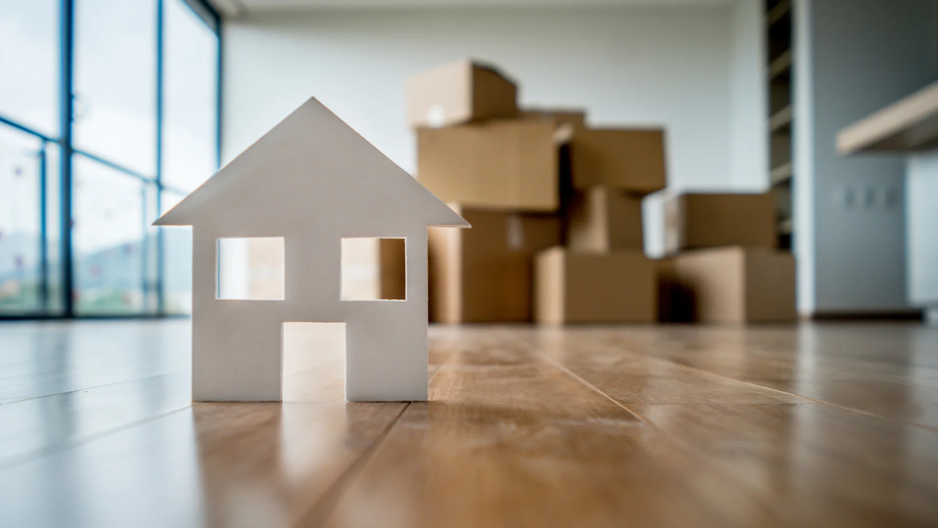 Cartons de déménagement avec maison miniature